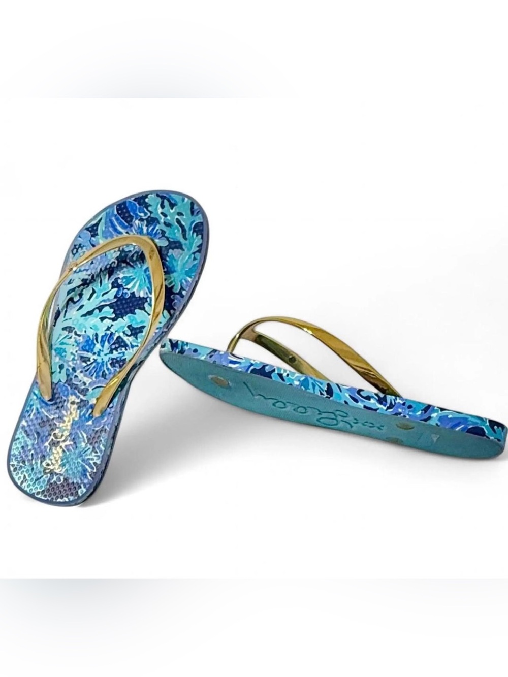 Lilly Pulitzer Pool Flip Flops Blue Tropical 10